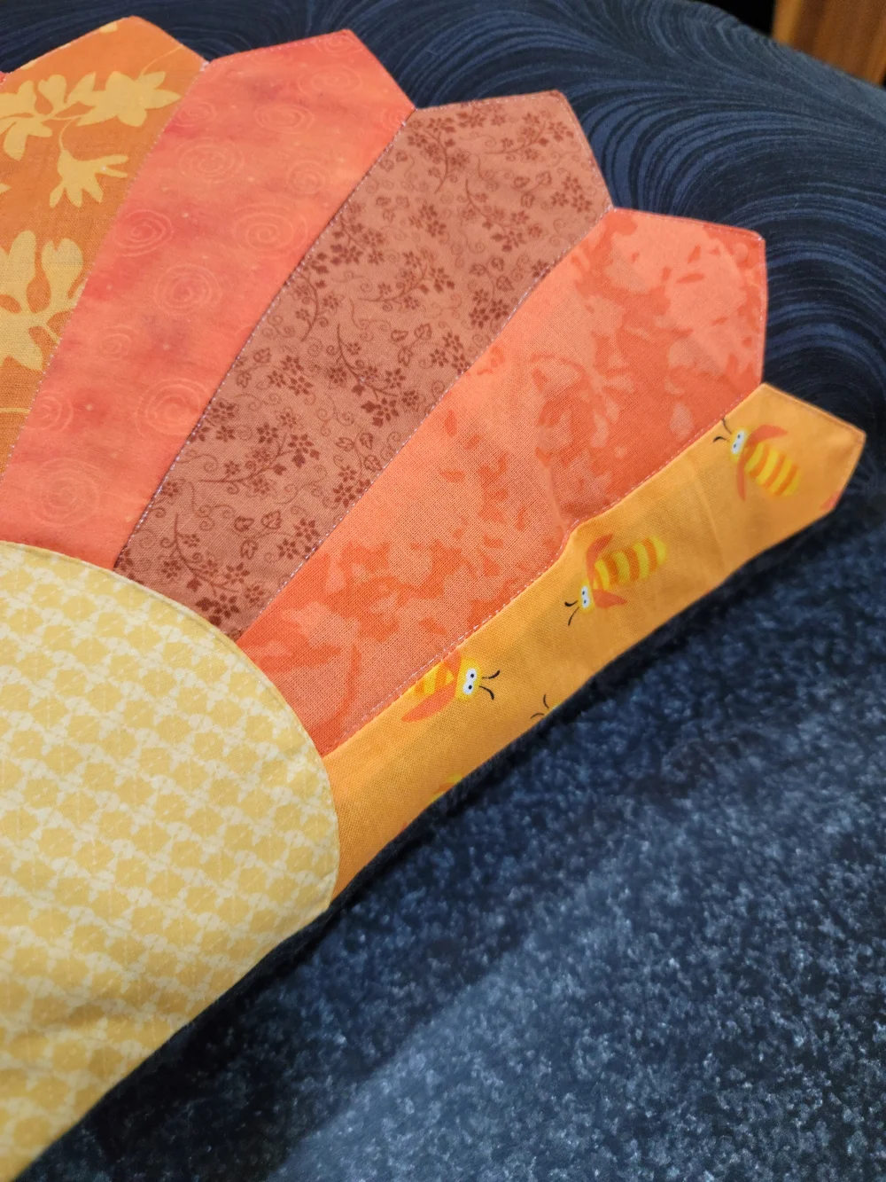 Handmade Patchwork Pillow  Fan Sunburst Autumn Tones Quilted Accent